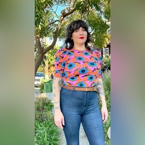 (SOLD) RARE New With Tags Nooworks Psychedelic Eyes Puff Top Size X-Large